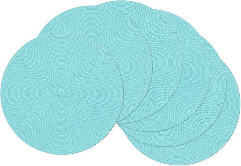 SHACOS Round Braided Placemats Set of 4 Round Table Mats for Dining Tables 15 inch Washable Kitchen Table Place Mats Indoor (Beige, 4)