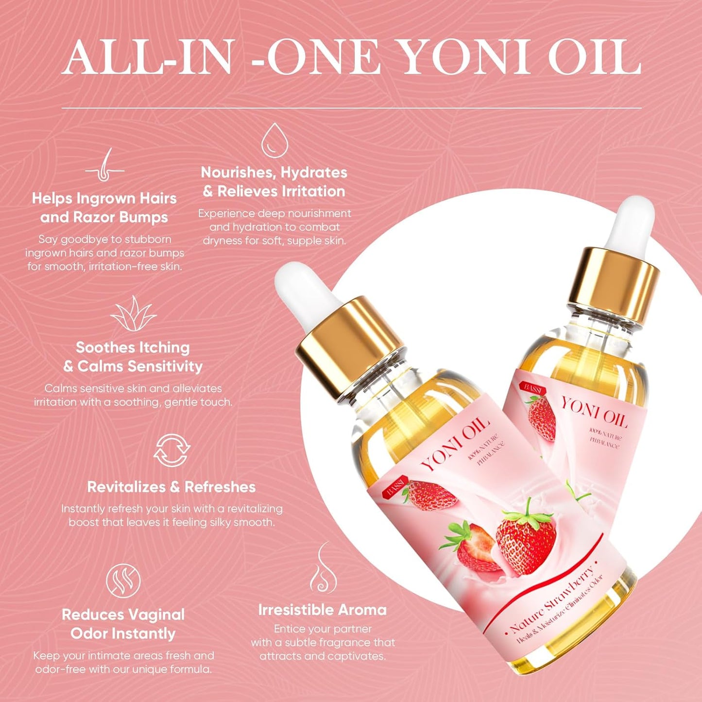 2 Packs Yoni Oil for Women - Strawberry Fresh Feminine Care Oil - All Natural Vaginal Oil Essential Oils, Reduces Odor, Restores pH Balance and Wetness, 1 fl oz/pc