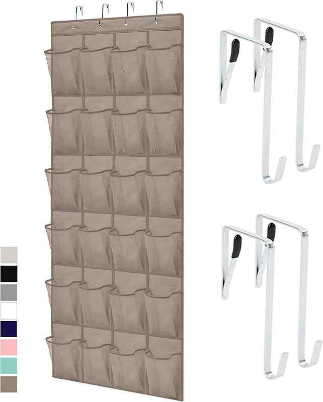 GORILLA GRIP Over the Door Shoe Organizer, 24 Large Breathable Mesh Pockets, Space Saving Hanging Storage Holder, Closet Rack Hanger Holds Up to 40 lbs, Hangs on Closets for Shoes, Accessories, Black