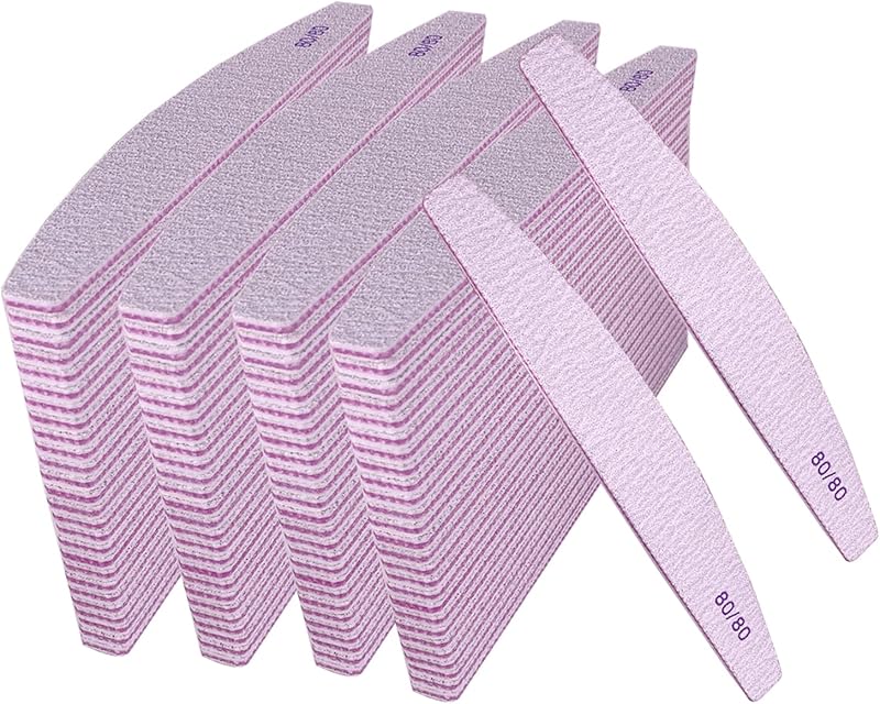 80/80 Grit Nail Files (10 Pack), Emery Boards for Acrylic Nails and Gel Nails, Coarse Nail File Double Sided 80 Grits Emory Professional Nail Filers Reusable Washable Manicure Curved Gray