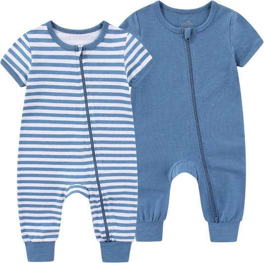 Baby Boy Girl 2 Pack Romper Infant Short Sleeve 2 Way Zipper One Piece Jumpsuits Newborn Clothes 0-24 Months