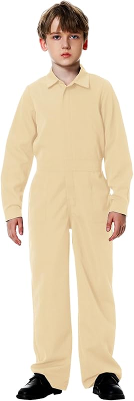 AOBUTE Kids Halloween Boys Solid Color Jumpsuit with Pockets 3-14 Years