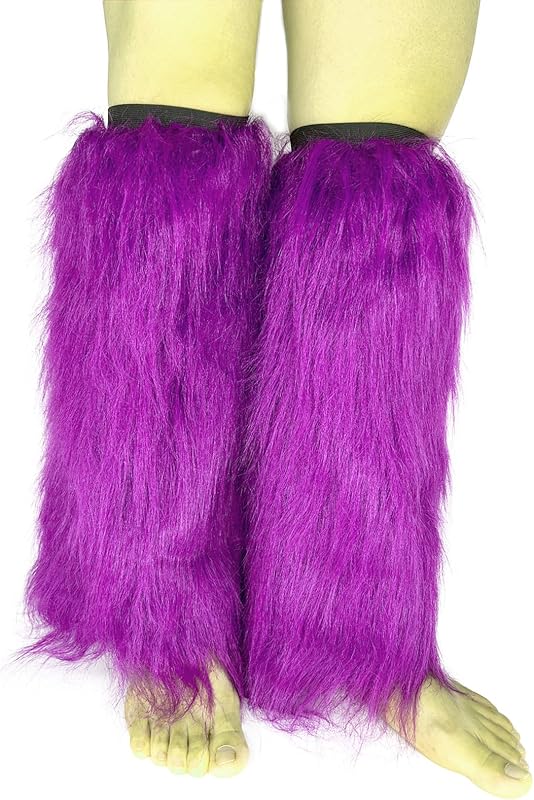FHQHTH Fuzzy Faux Fur Leg Warmers Fur Heels Long Boots Cuff Cover has Elasticity One Pair Dionysia Boot cover Carnival 18"