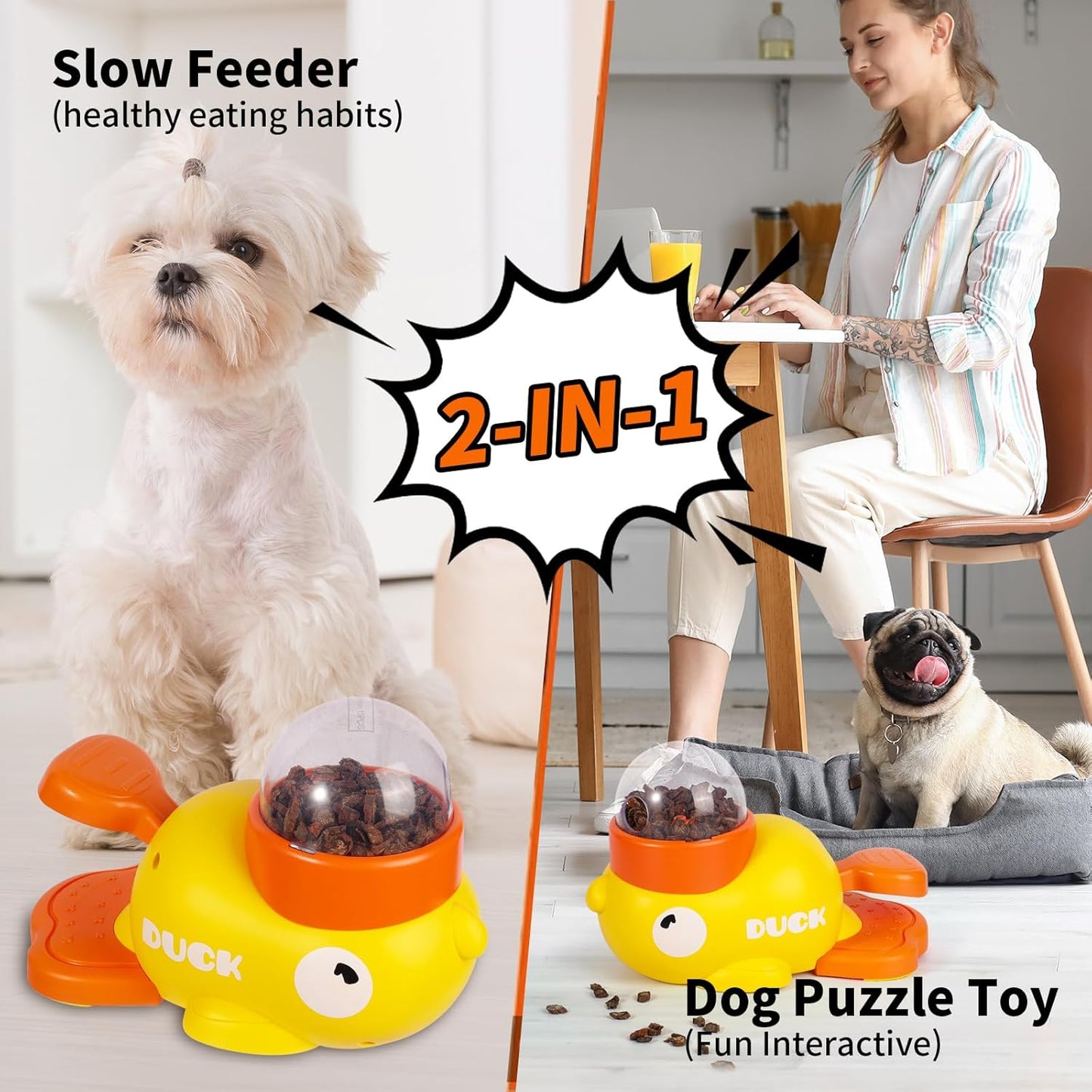 2-in-1 Interactive Dog Puzzle Toy, Slow Feeder, Safe and Durable Dog Food Treat Feeding Dispenser for Small & Medium Dogs, Promotes IQ Training and Entertainment Reduces Bloating Anti-Gulping