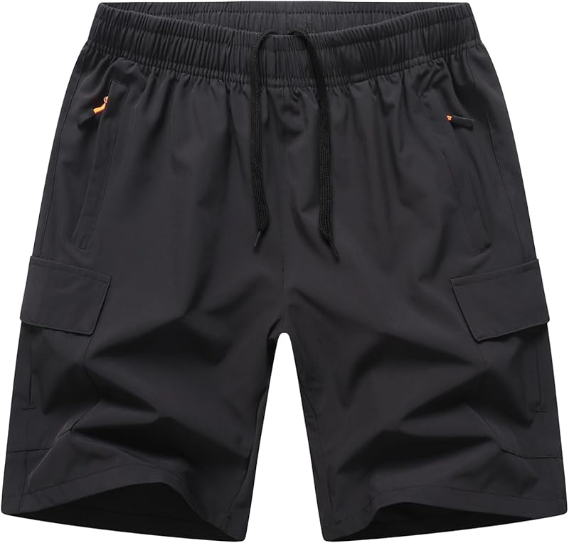 Boys Cargo Shorts, Outdoor Quick Dry Hiking Shorts, Lightweight Athletic Short with Zipper Pockets