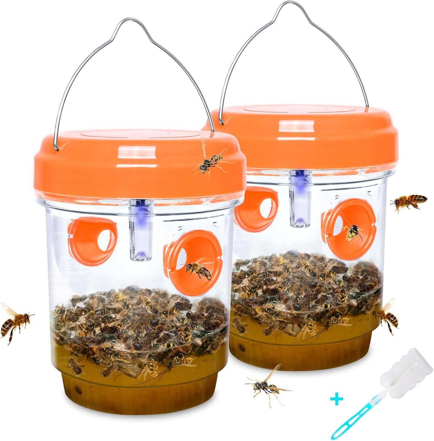 2 Pack Solar Wasp Traps Outdoor Hanging Carpenter Bee Traps for Outside Yellow Jacket Trap Hornet Trap Wasp Killer with UV LED Light Reusable Bee Catcher for Patio Garden