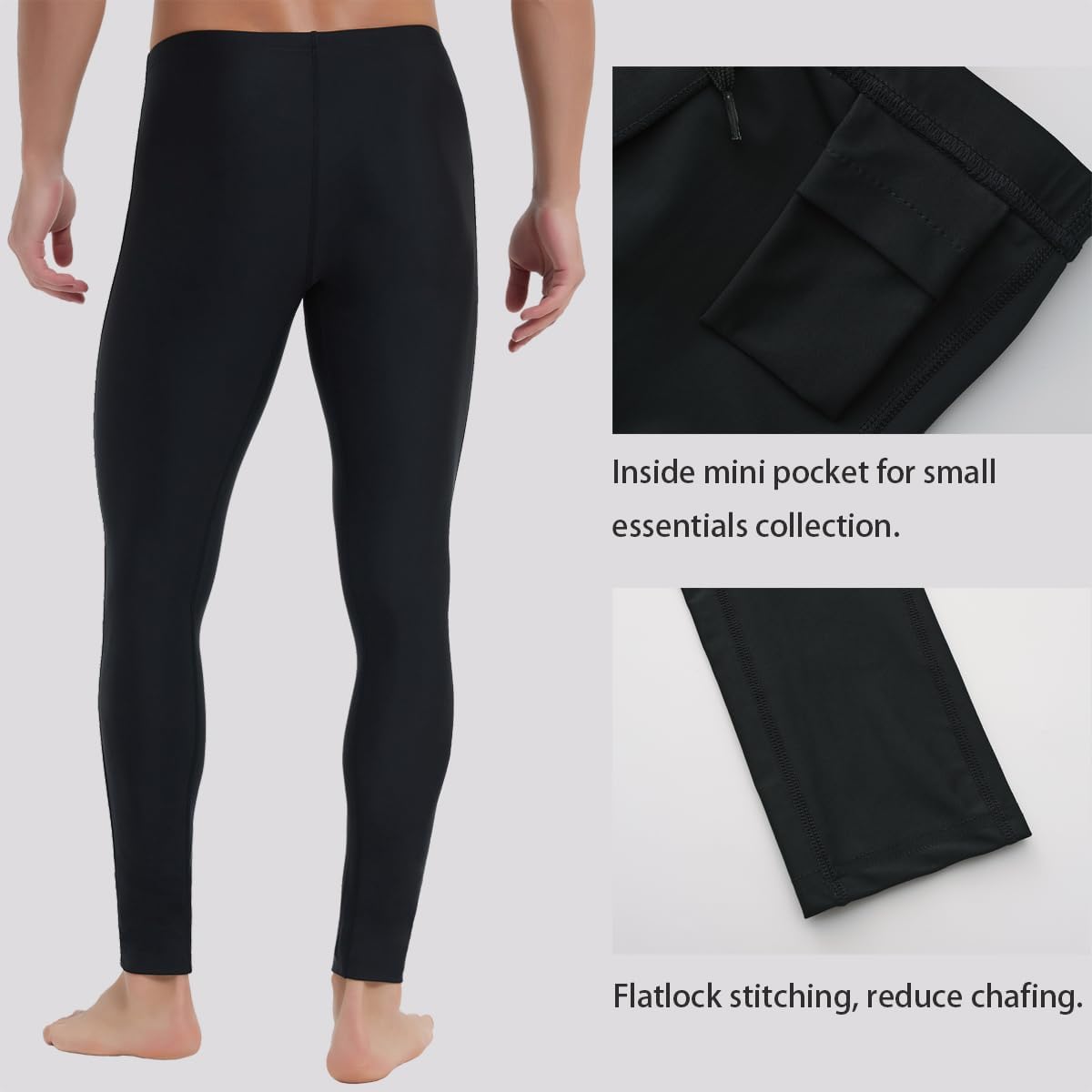 Ubestyle UPF 50+ Men's Active Surfing Water Leggings Swim Pants Swim Tights Beach Pants Sun Protective