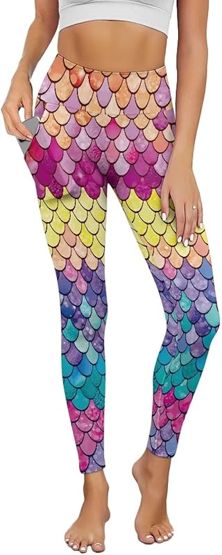 Poceacles Yoga Pants for Women with Pockets Full Length Workout Leggings High Waist Tummy Control Lounge Pants Activewear