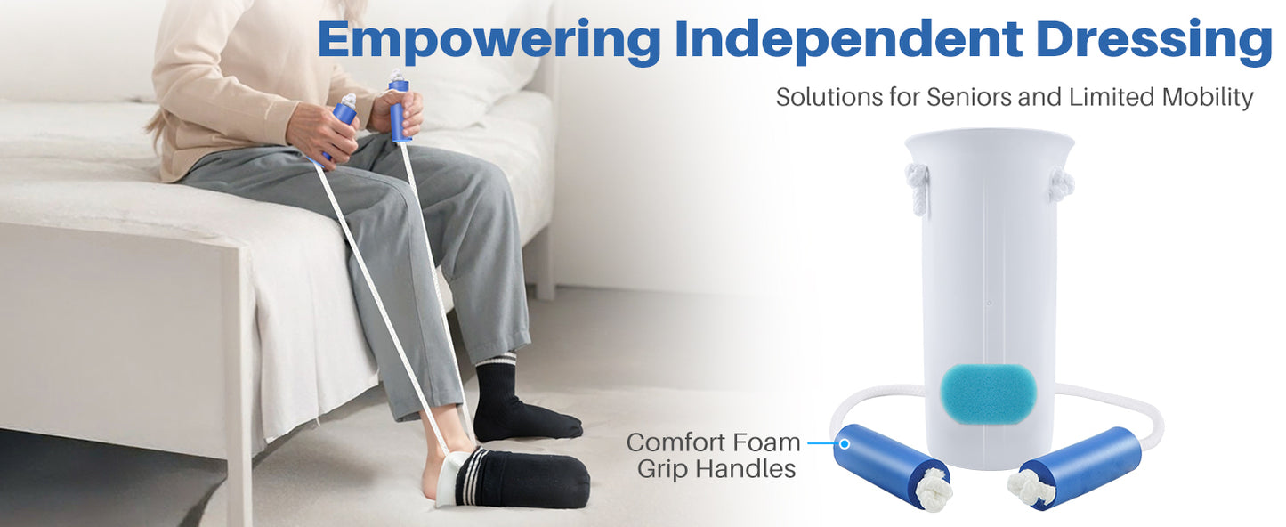 3 in 1 Sock Aid Device for Seniors Kit [Sock Aid and Dressing Stick] -Sock Aide Device with Foam Handles, 35 Inch Adjustable Extended Shoe Horn & Sock Puller Aid Easy On and Off