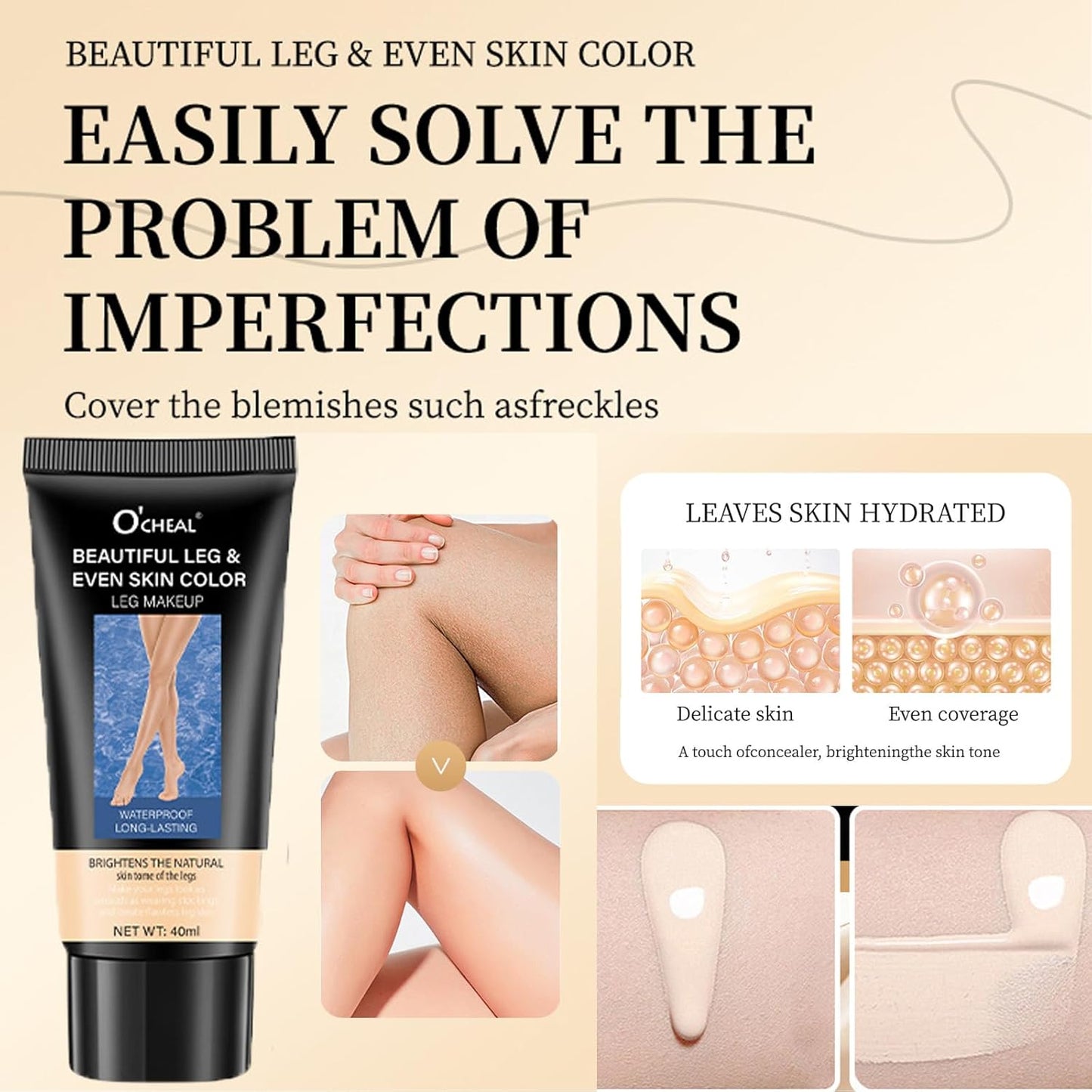 Dulele Leg and Body Makeup Foundation, Waterproof Leg & Body Tattoo Scar Cover up, Body Coverage Tattoo Concealer, No Transfer, Covers Varicose Veins for All Skin Tones (Bronze, M)