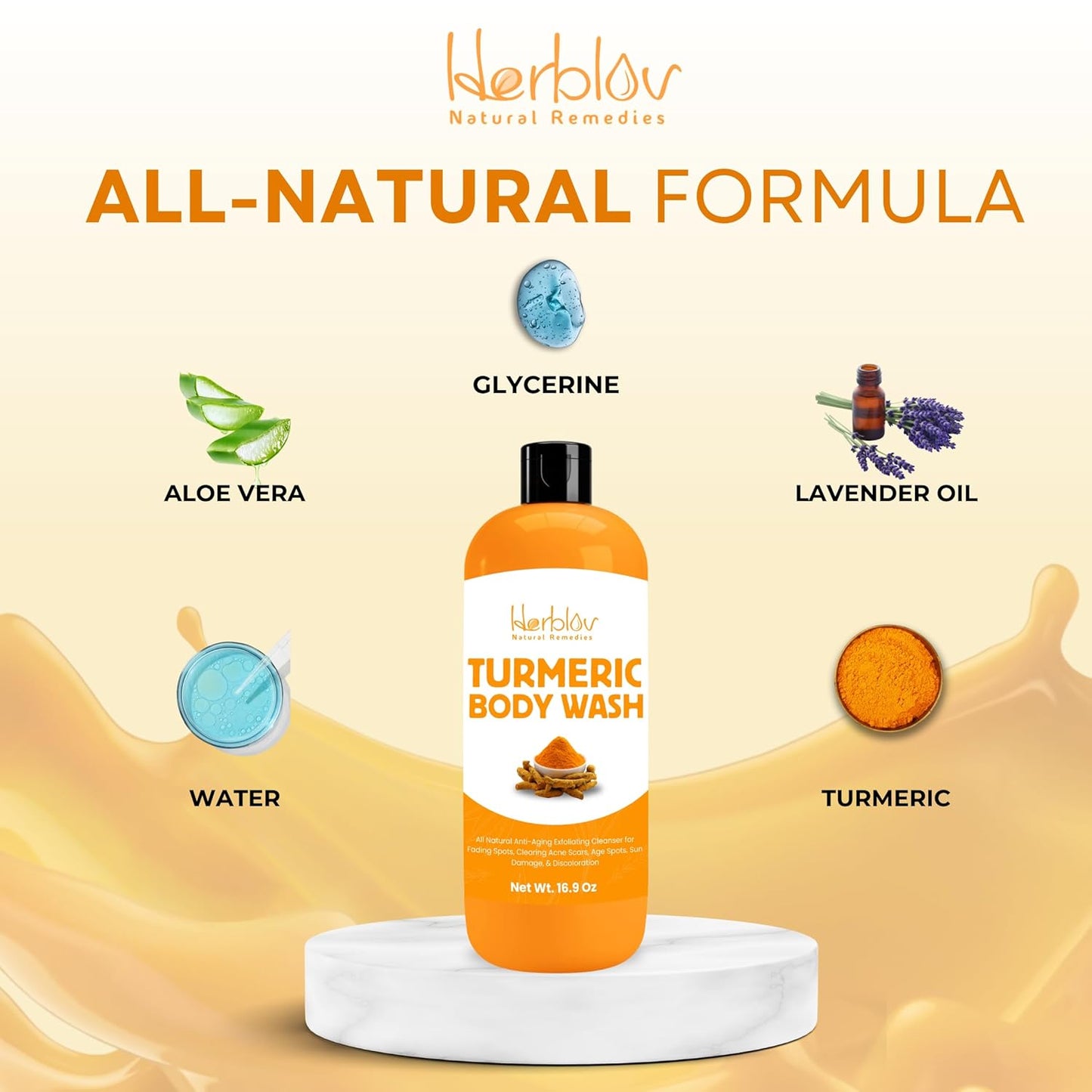 Turmeric Body Wash – Skin Brightening Liquid Soap for Discoloration – Natural Anti Aging Exfoliating Turmeric Body Wash for Spots, Acne, Sun Damage – Bath Soap Skincare