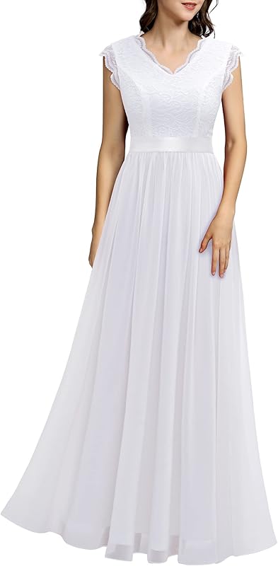 Dressystar Women's V Neck Sleeveless Lace Bridesmaid Dress Wedding Party Gown