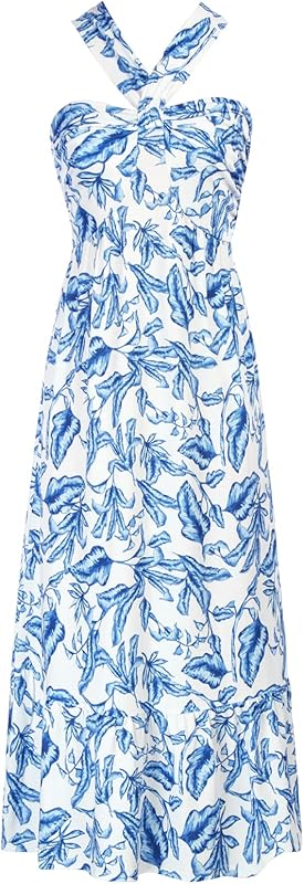 GRACE KARIN 2025 Women's Criss Cross Halterneck Sleeveless Summer Floral Print Flowy A Line Maxi Dress