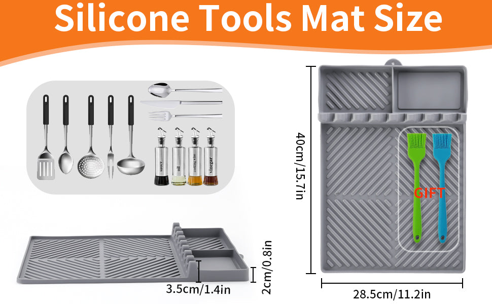 Griddle Mat Barbeque Grill Accessories Tools for Blackstone, Side Shelf Mat Grill Pad for Outdoor Grill Kitchen Counter Spatula Silicone Mat with Drip Pad for Kitchen, Cooking, Countertop (Orange)