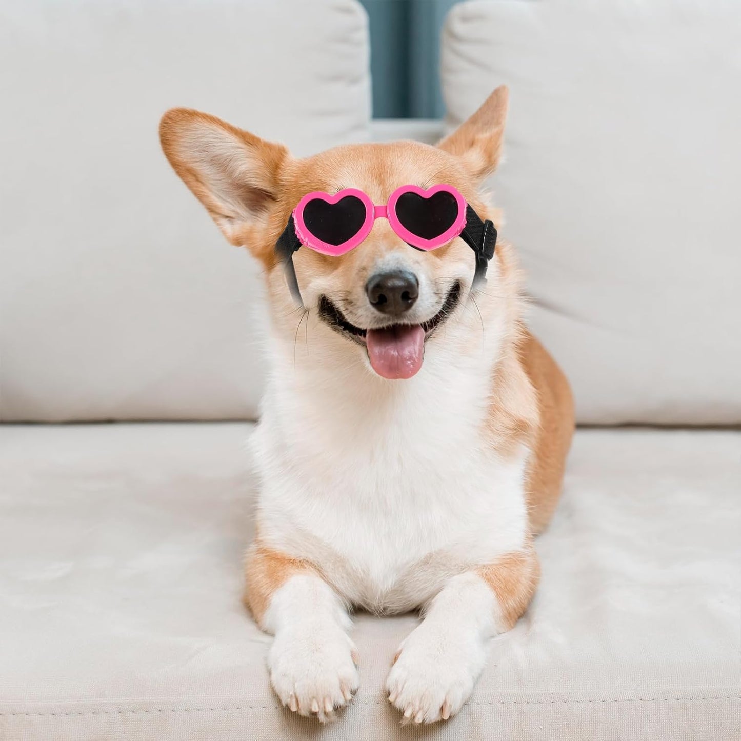 Small Dog Sunglasses UV Protection Goggles Eye Wear with Adjustable Strap, Heart Shape Anti Fog Windproof Glasses Pink Pet Sunglasses for Outdoor Activities and Photo Props