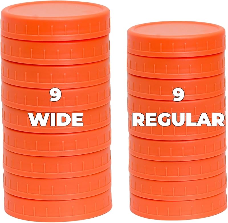 18 Pack 9 Wide Mouth & 9 Regular Mouth Mason Jar Lids with Silicone Rings,Thickened Leak-proof Lids Fit Ball,Kerr and More, 18 Color Plastic Lids, 86mm &70mm Plastic Mason Jar Lids