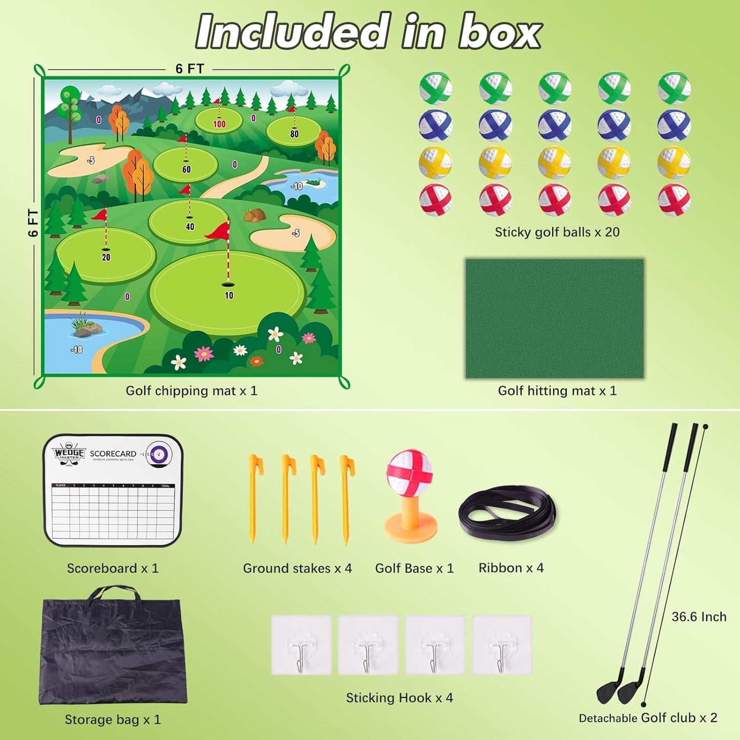 VATOS Golf Chipping Game Mat with Club, Golf Practice Mats Golf Training Mat Indoor Outdoor for Kids Adults Family, Golf Hitting Mat with 20 Balls, Play Equipment Stick Chip Golf Set Backyard Game