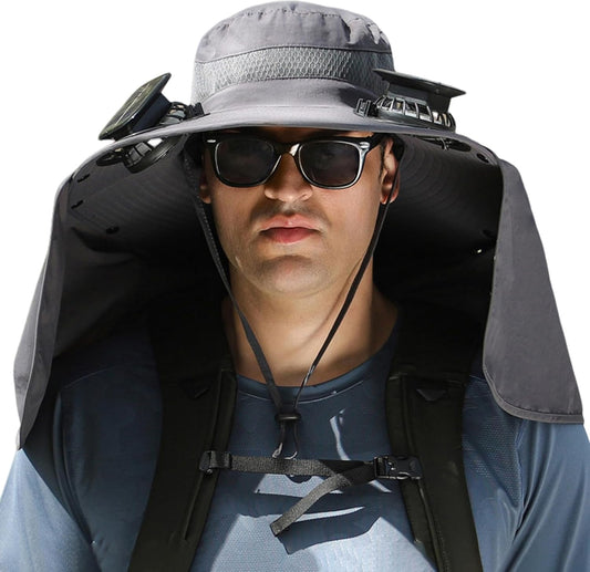Wide Brim Solar Fan Outdoor Fishing Hat Hats for Men Women & USB Charging,Upf50+