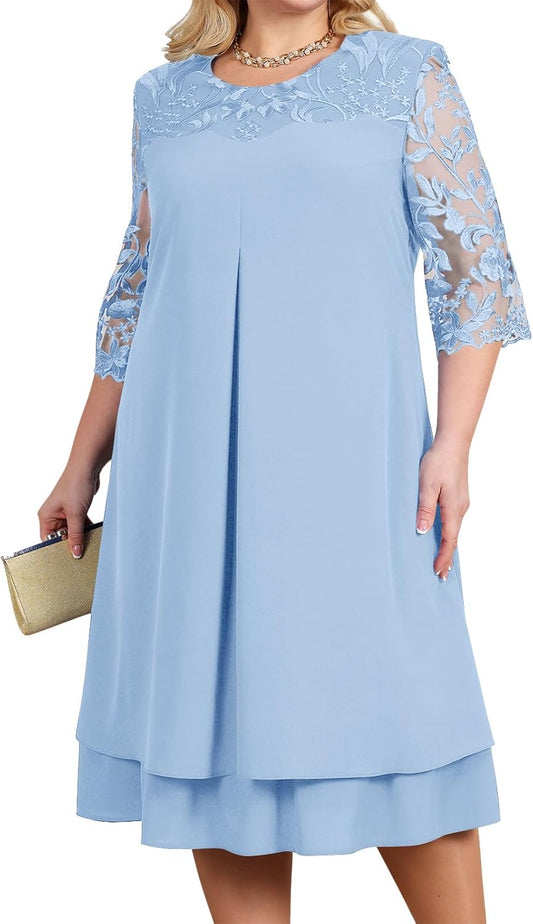 shownicer Femmes Robe Manches 3/4 Grande Taille Robes Elégante Robe De Soiree Fête Dentelle Robe de Soirée Cérémonie Cocktail Mariage
