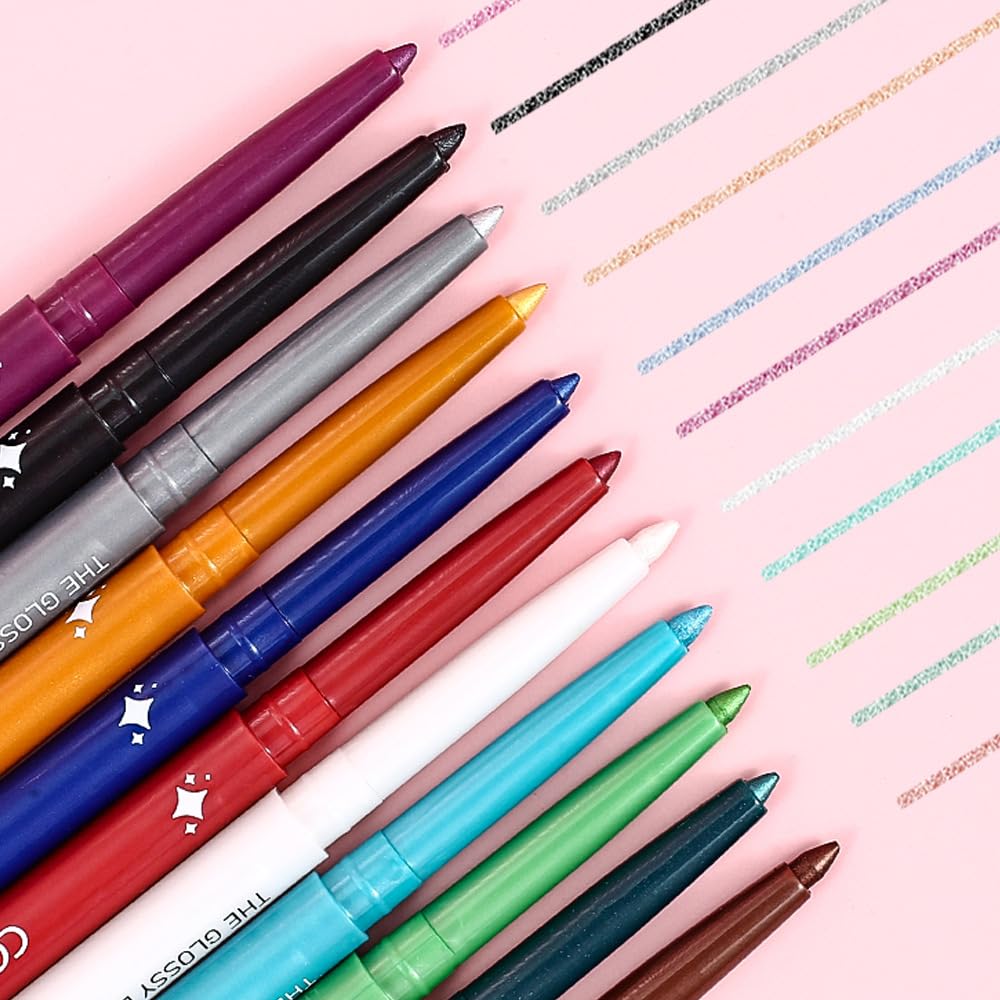 COOL STORY 12 Color Glossy Eyeliner Gel Pencil Eyebrow Pen Eye Makeup Waterproof Smudge Proof Long Lasting