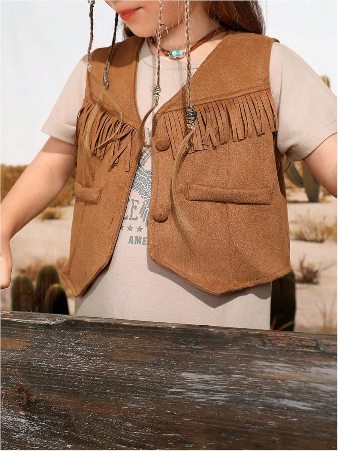 Verdusa Girl's Western Fringe Crop Vest 70s Hippie Boho Tassels Cowgirl Jacket