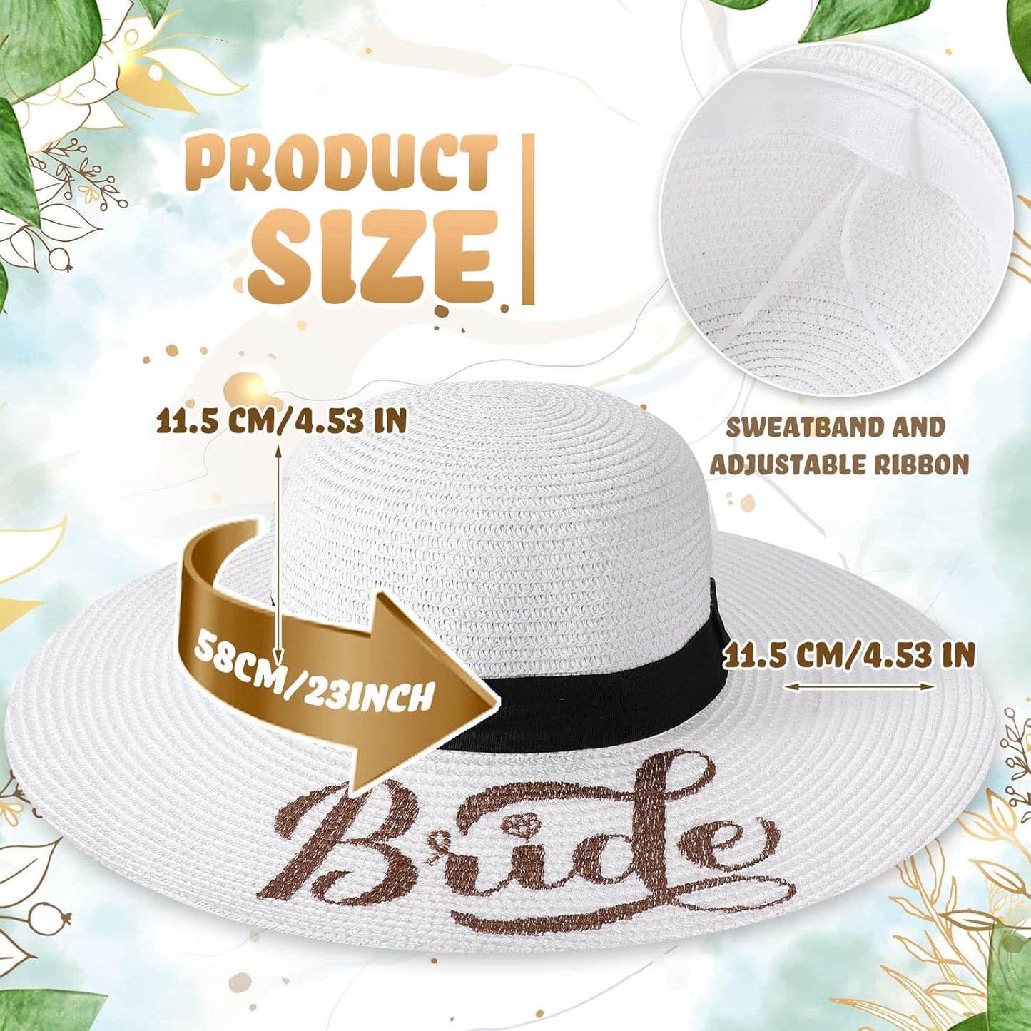 Geyoga 7 Pcs Bride and Bridesmaid Sun Hat Bulk Foldable Floppy Women Hat for Bachelorette Party Gift Honeymoon