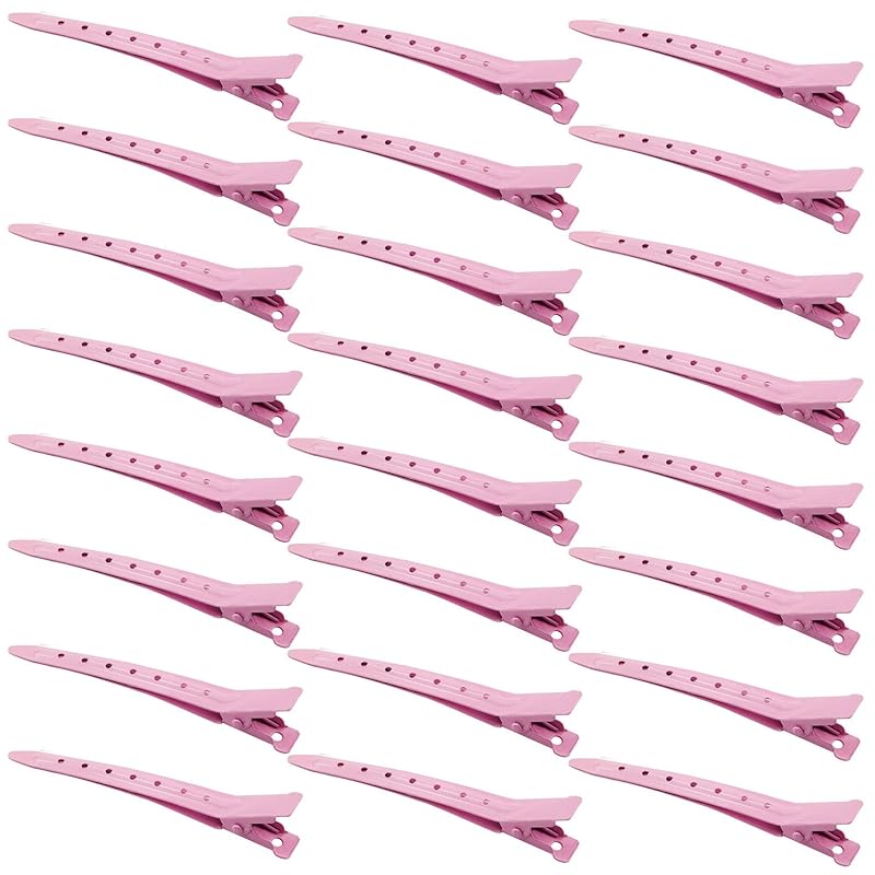 24 Packs Duck Bill Clips, Bantoye 3.5 Inches Rustproof Metal Alligator Curl Clips with Holes for Hair Styling, Hair Coloring, Silver