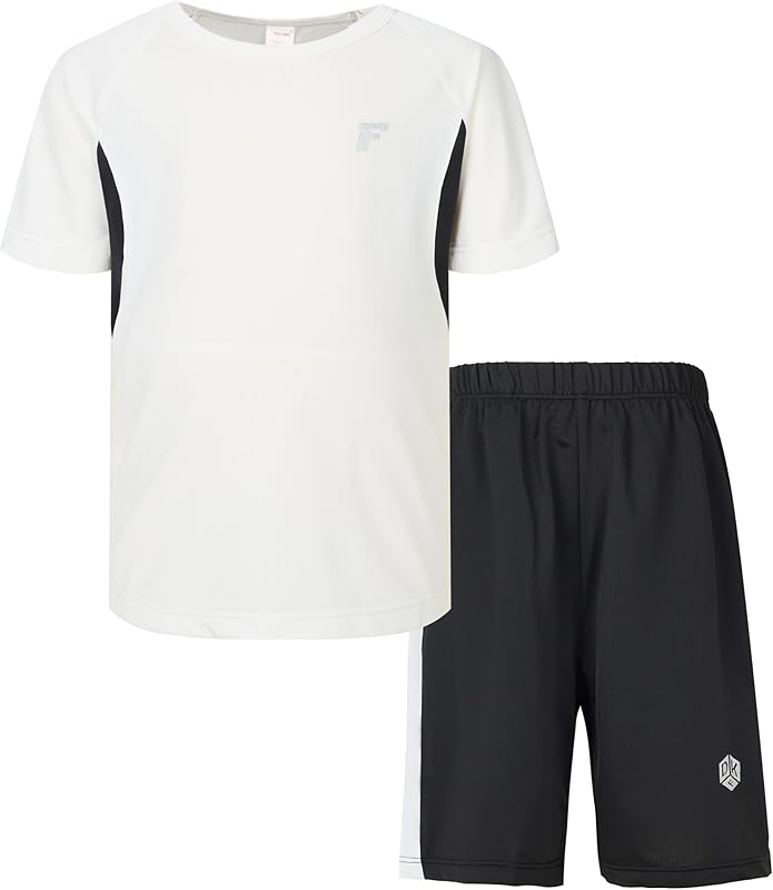 Boys Active Shorts Set - Comfortable 2 Piece T-shirt & Mesh Shorts Summer Outfit for Kids (5-14)
