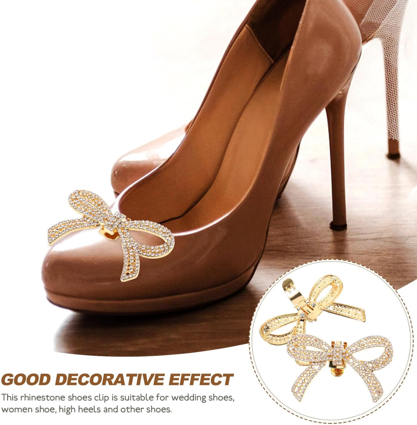 GALPADA Bow Shoe Clips: Satin and Rhinestone Elegant Jewelry - Removable Decorative Buckle for Women's Wedding Party Heels, Flats, Pumps