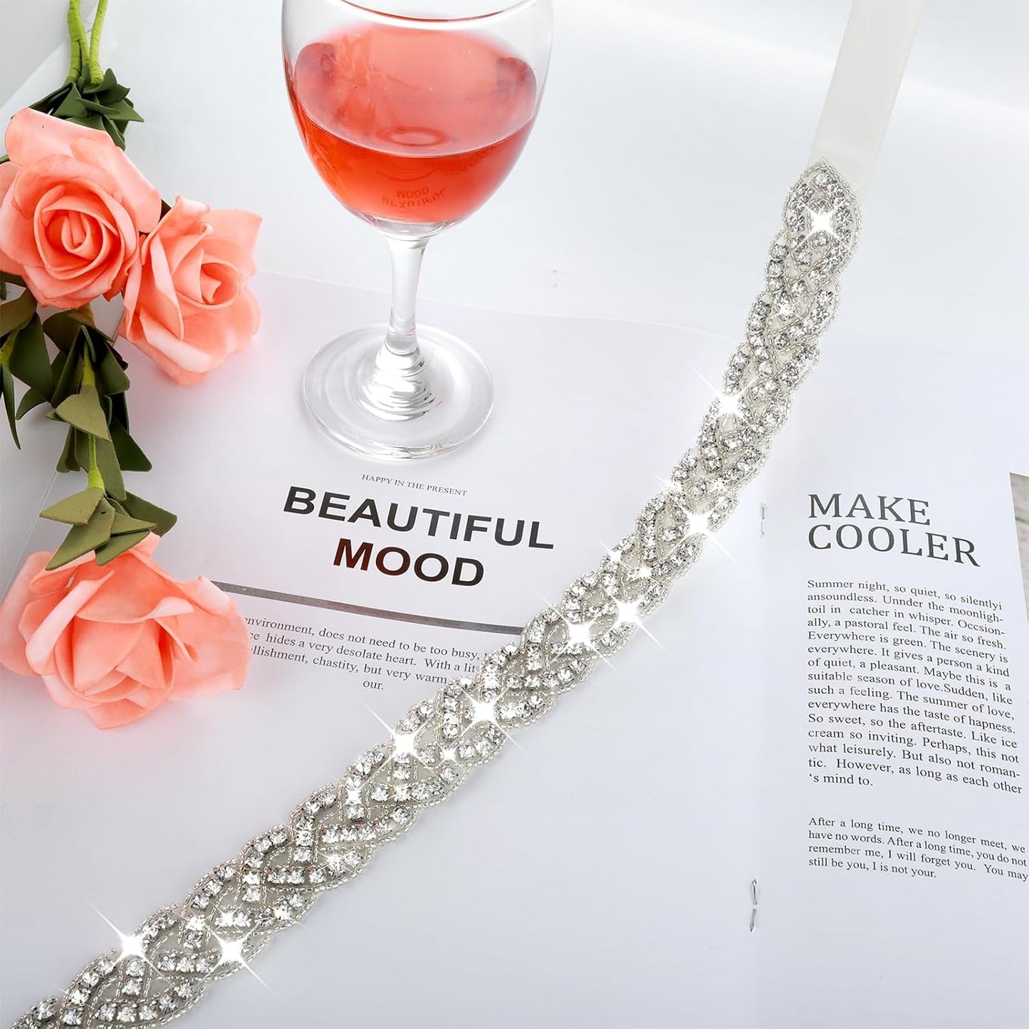 Handcrafted Bridal Rhinestone Wedding Waist Belt for Women, Bling Crystal Belts Glitter Ribbon Belt for Jeans Dress