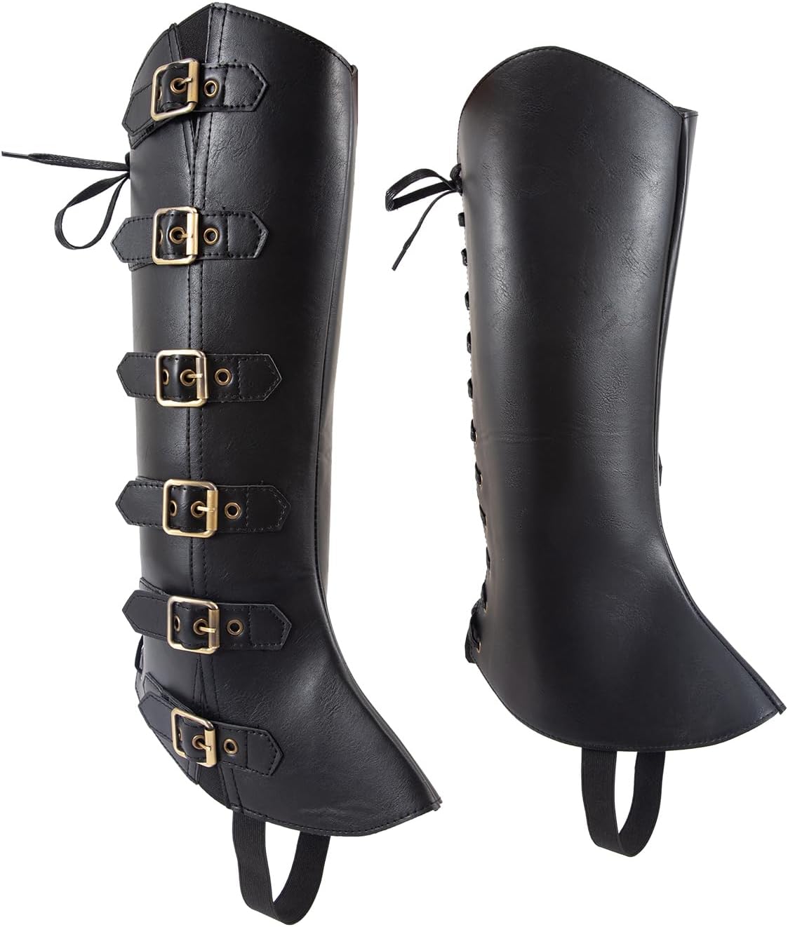 Pirate Boot Covers - Viking, Jedi, Medieval, Steampunk, Renaissance Leg Covers - Men's PU Leather Leg Guards - Black, Adult, US 21-22, X-Wide