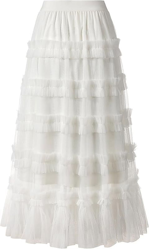 Tulle Skirts for Women Long Length Tutu Fairy Tiered Skirt A Line Mesh Elastic Waist Skirts