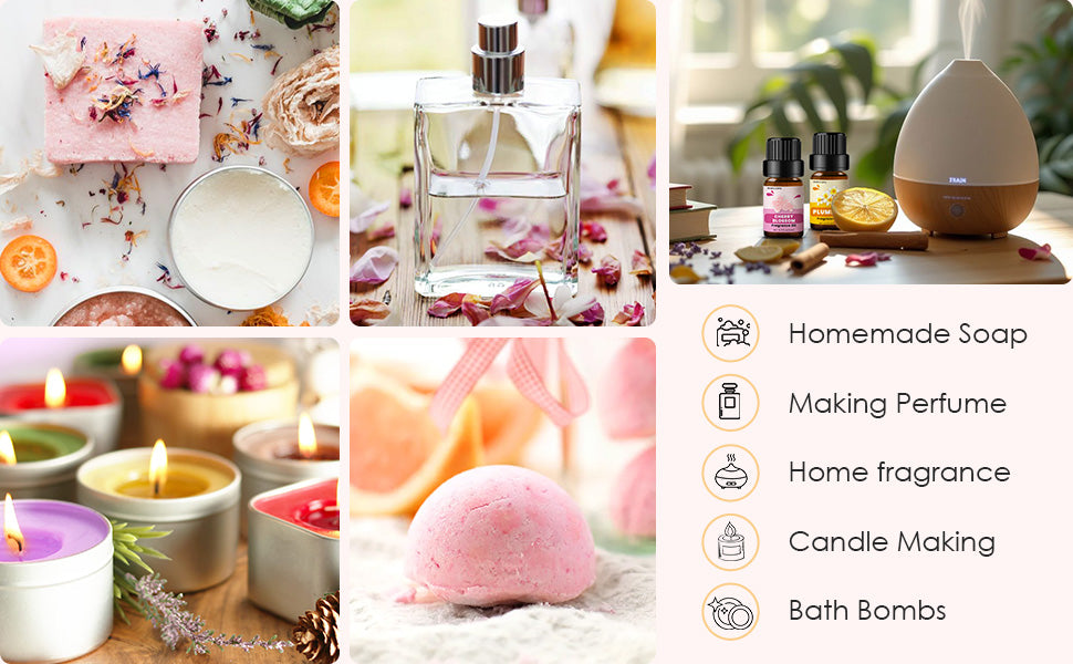 Floral Essential Oils, INWICOPH Flower Fragrance Oil for Candle Making - Rose, Jasmine, Neroli, Gardenia, Lilac, Plumeria and More, Aromatherapy Oils for Diffusers for Home