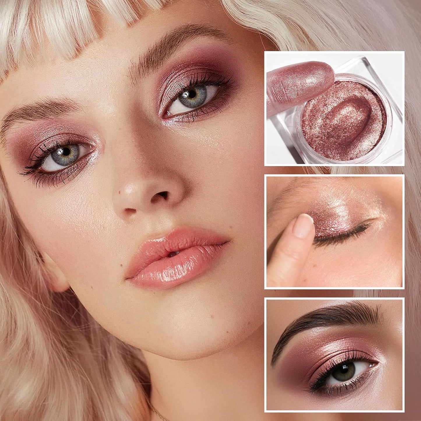 Single Shimmer Cream Eyeshadow, Rose Metallic Highly Pigmented Monochrome Eye shadow Palette, Blendable Sparkly Eye Glitter Waterproof Natural Mini EyeMakeup Brightener Highlighter for 24 hours makeup