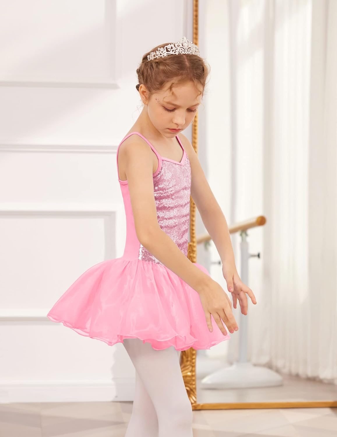 Zaclotre Little Girls Sequin Leotard Sparkly Strap Ballet Leotards Tutu Dress Ballerina Outfit Dance Costume for Kids