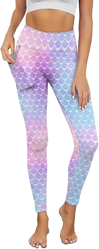 Poceacles Yoga Pants for Women with Pockets Full Length Workout Leggings High Waist Tummy Control Lounge Pants Activewear