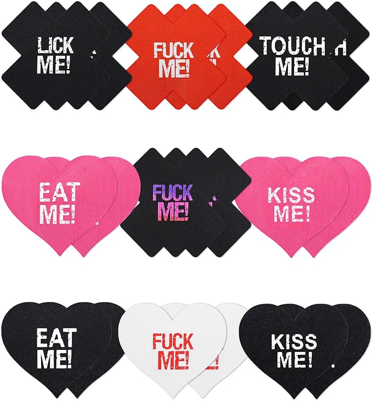 Pasties Sexy Nipple Covers 9 Pack Fun Pasty Pack for Rave Party Goth Lingerie Heart X Breast Petals with Words