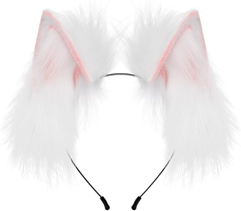 QinRuan Fox Cat Long Fur Ears Hair Headwear Wolf Animal Anime Halloween Cosplay Costume