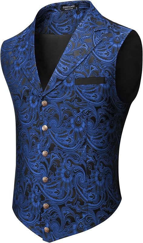 COOFANDY Mens Suit Vest Paisley Floral Victorian Vests Gothic Steampunk Formal Waistcoat Tuxedo Vests with Notched Lapels