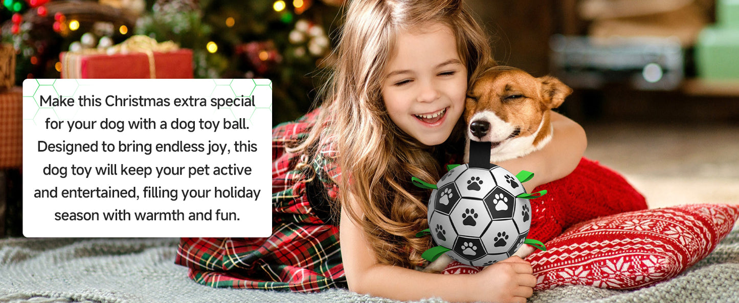 QDAN Dog Toys Balls, Dog Soccer Ball with Straps, Dog Birthday Gifts, Herding Ball, Durable Dogs Balls for Small Medium Pet, Puppy Outdoor Water Toy, World Cup Soccer (6 Inch)