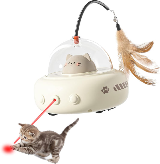hooroor Laser Cat Toy for Indoor Cats,2 in 1 UFO-Vehicle Automatic Motion with Feather,Rechargeable Electronic Smart Sensor,Interactive Toys for Bored Cats\/Kittens\/Dogs,Ideal Gift for Pet Lover
