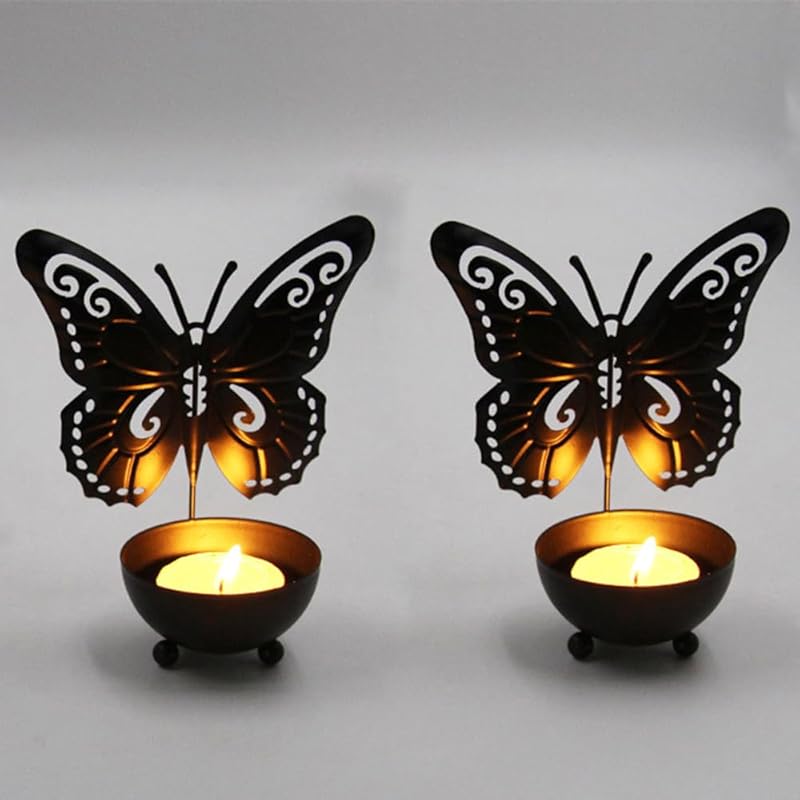 Butterfly Tea Light Candle Holder, Black Metal Candle Holder for Home Decor(2pcs)
