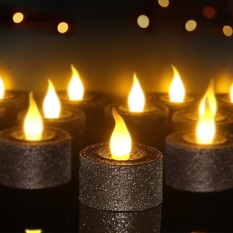 FURORA LIGHTING Pink Glitter LED Tealight Candles Pack of 12, Flameless Flickering Tealight Candles for Home Décor, 1.5’’(W) x 1.65’’(H), Battery Operated