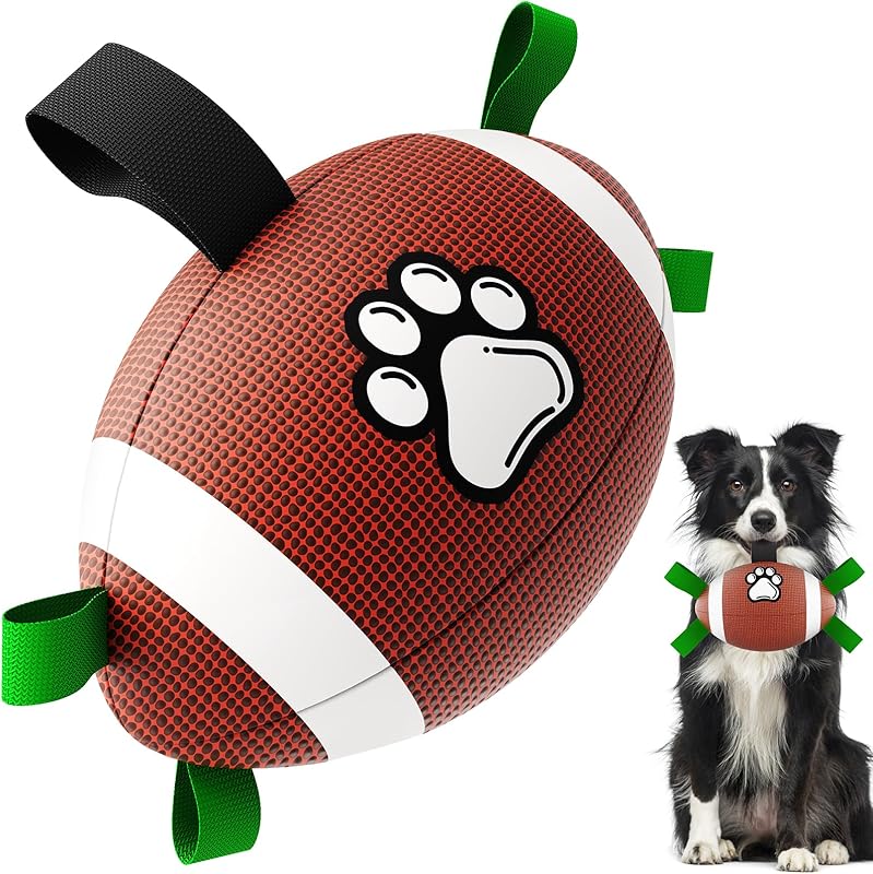 QDAN Dog Toys Balls, Dog Soccer Ball with Straps, Dog Birthday Gifts, Herding Ball, Durable Dogs Balls for Small Medium Pet, Puppy Outdoor Water Toy, World Cup Soccer (6 Inch)