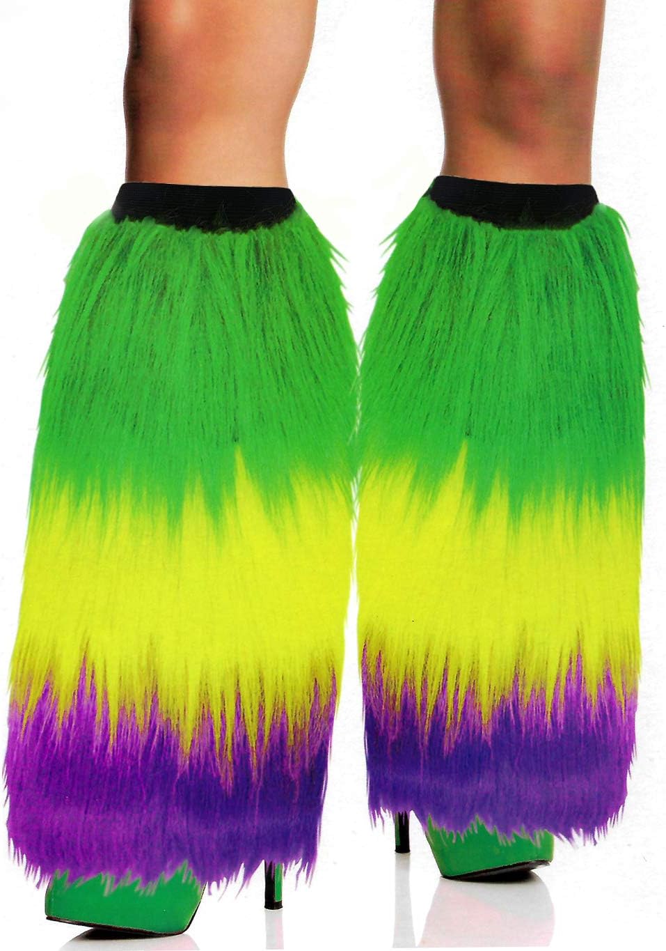 FHQHTH Fuzzy Faux Fur Leg Warmers Fur Heels Long Boots Cuff Cover has Elasticity One Pair Dionysia Boot cover Carnival 18"