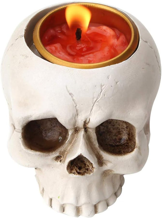 1 PCS Skeleton Skull Candlestick Holder Halloween Home Party Decorative Resin Skeleton Candle Holder Themed Bar Decoration (White) - TrendyLookz