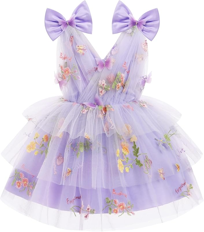 IMEKIS Toddler Girls Butterfly Birthday Dress Rainbow Tulle Formal Wedding Party Ruffle Tutu Dresses Photo Shoot