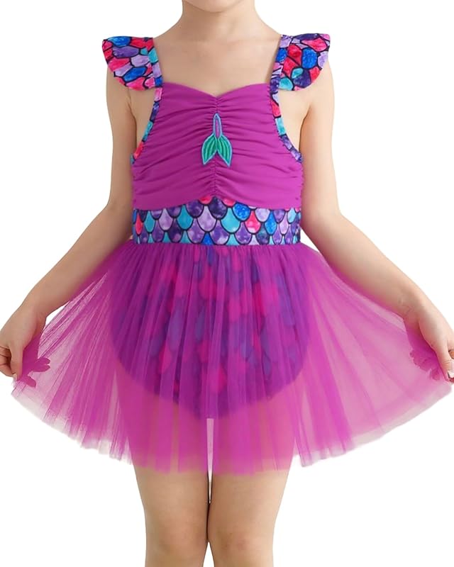 Toddler Swimsuit Girl Mermaid Baby Bathing Suit Girl Summer One Piece Girls Swimwear Ruffle Sleeve Swimsuits