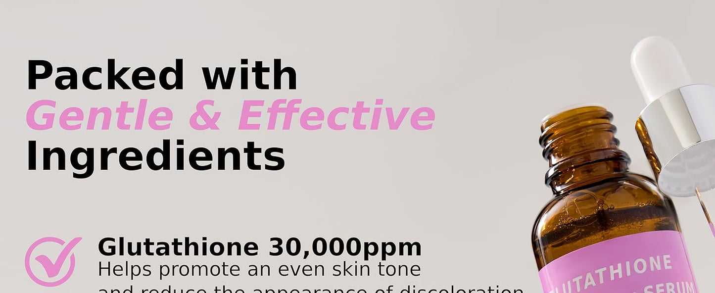 Pure Glutathione Glow Serum 30,000 ppm for Dark Spots & Uneven Tone – Radiance-Boosting Formula with Niacinamide, 5x Hyaluronic Acid & Ceramide – Smooth, Luminous for Sensitive Skin Korean Skincare