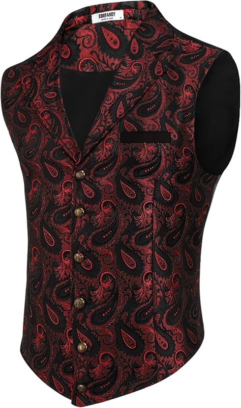 COOFANDY Mens Suit Vest Paisley Floral Victorian Vests Gothic Steampunk Formal Waistcoat Tuxedo Vests with Notched Lapels